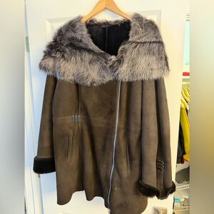 Women's Brown Faux Fur Real Suede Coat